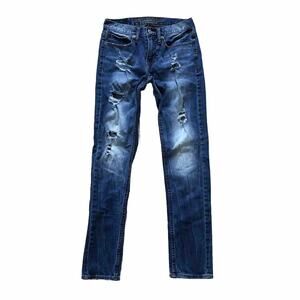 American Eagle Core Flex Skinny Jeans Size 28x30 Distressed Blue Holes